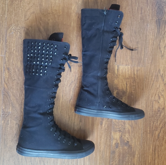 YUANBU ANUFER Sz 11 (43) Punk Style Knee High LaceUp Canvas Sneaker Boots Gothic - Picture 14 of 16